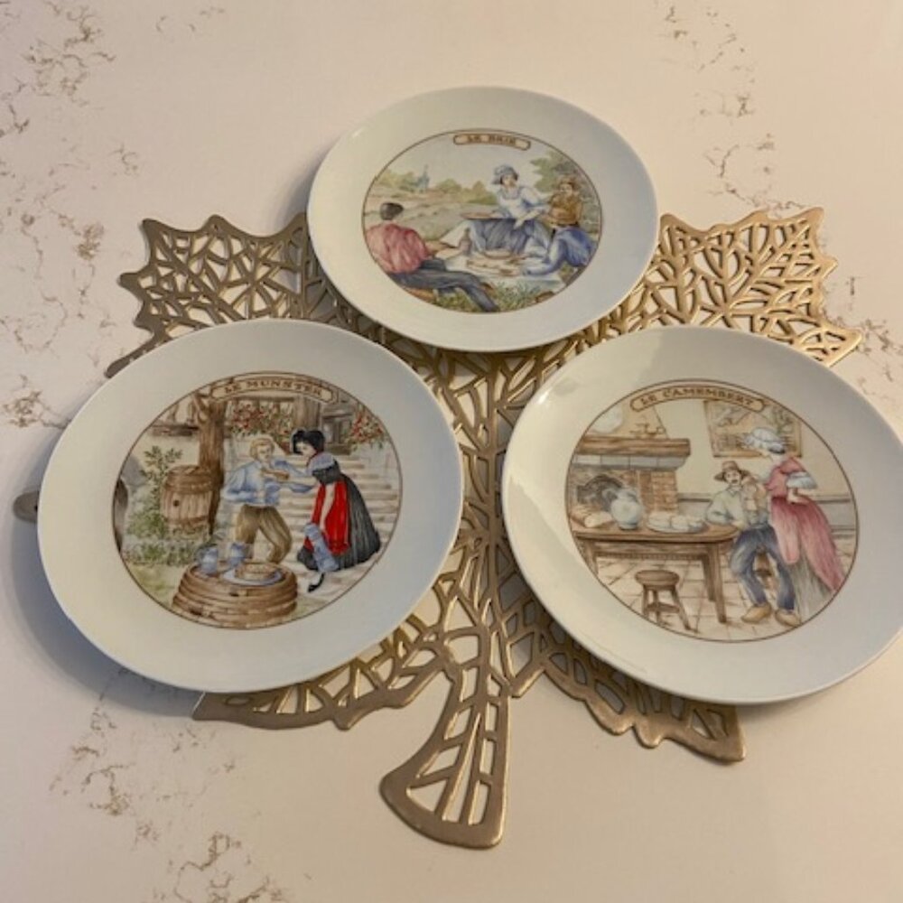 Apilco Le Fromage Porcelain France Cheese Plates 7.5" Set of 3
